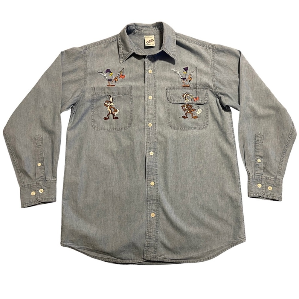 Vtg Warner Bros 1998 Looney Tunes Chambray LS Button Down XS